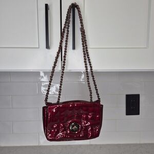 Russell & Bromley Red Patent Leather Quilted Shoulder Bag Quilty Chain Strap